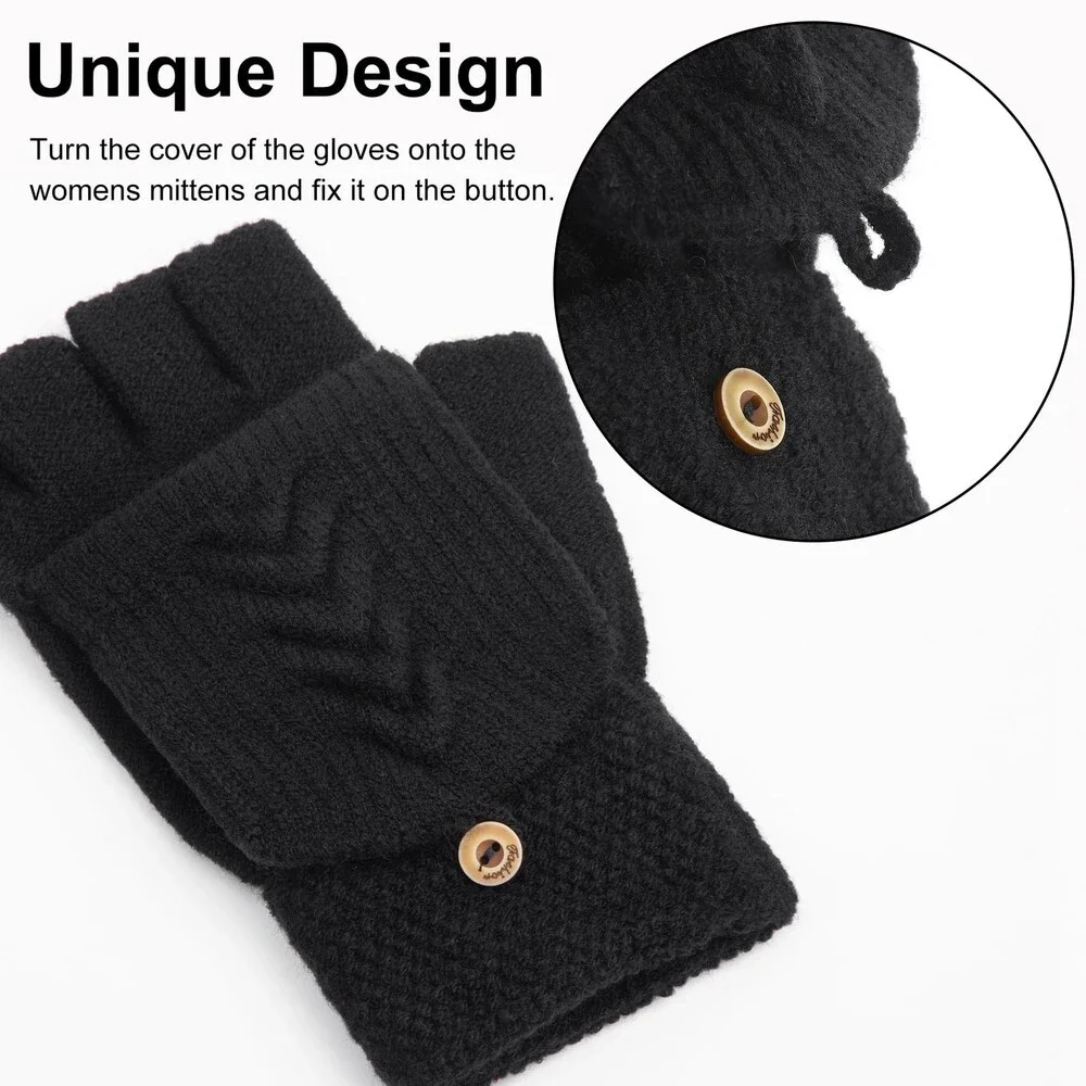 YSense Women's Winter Warm Knitted Convertible Fingerless Gloves 2-Pack - NWT